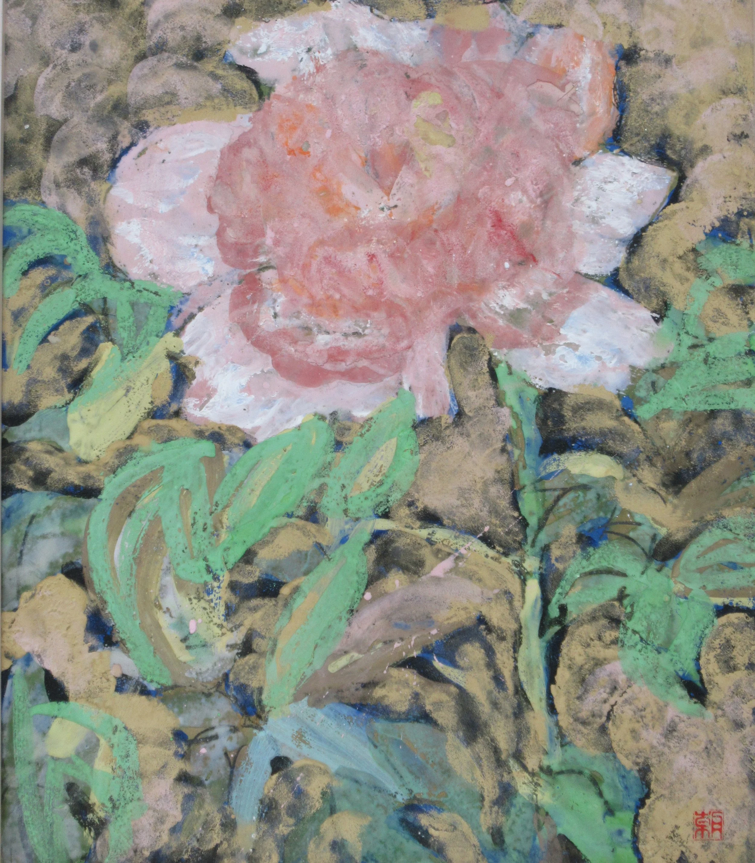 Peony — 1972 — Mineral pigments on hemp paper board — 53.0 × 45.5 cm