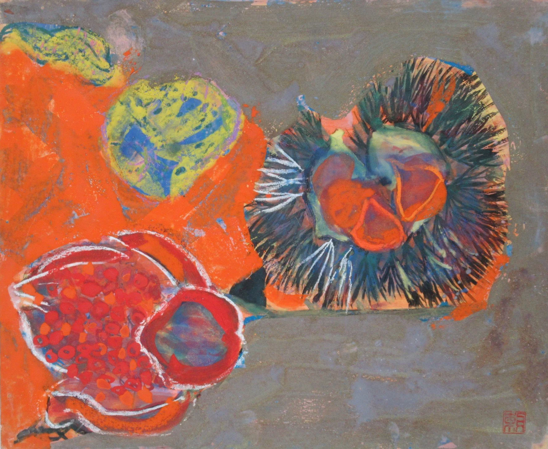 Chestnuts — 1970 — Mineral pigments on Japanese paper panel — 37 × 45 cm