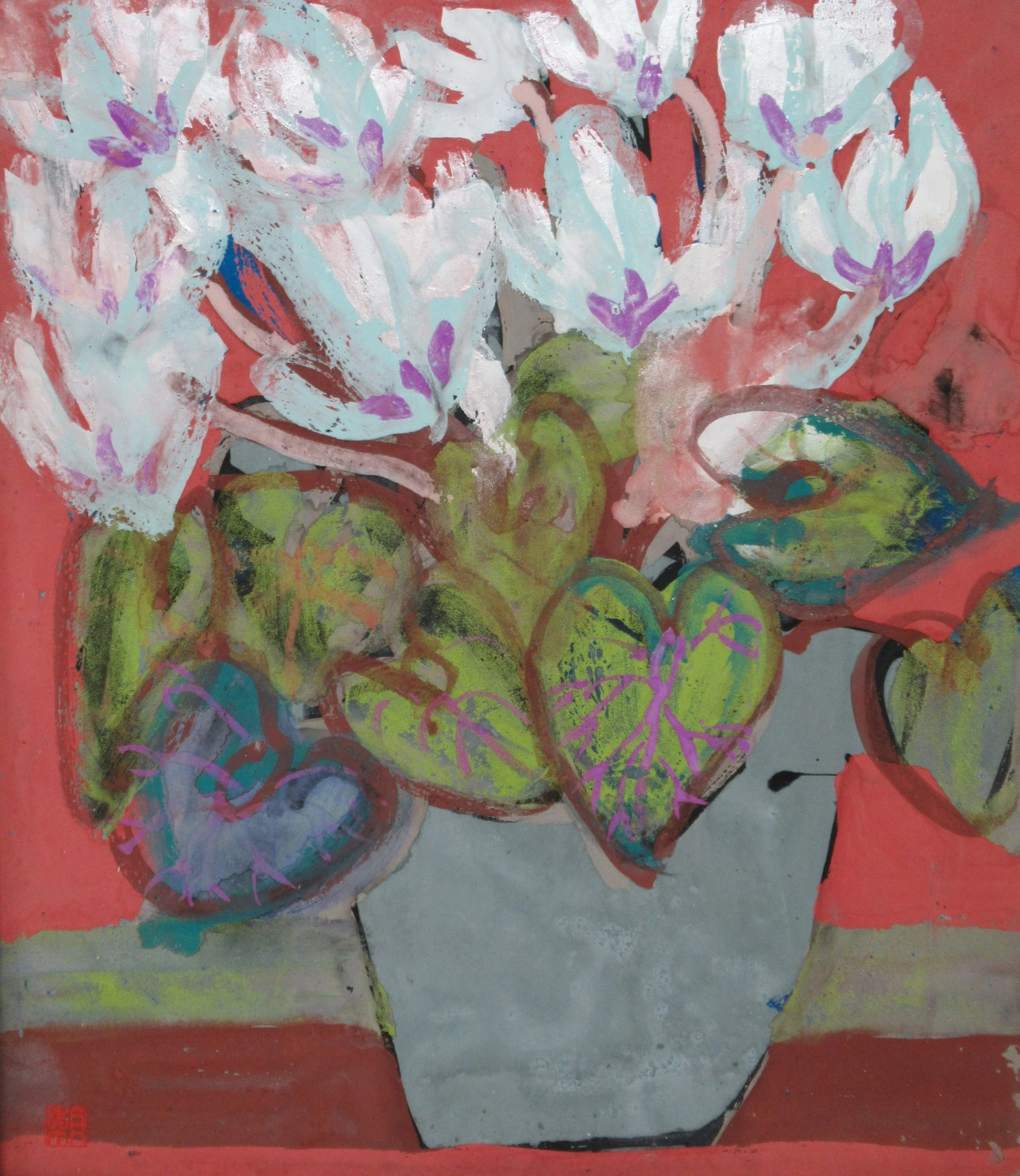 Cyclamen — 1972 — Mineral pigments on hemp paper board — 53 × 45.5 cm