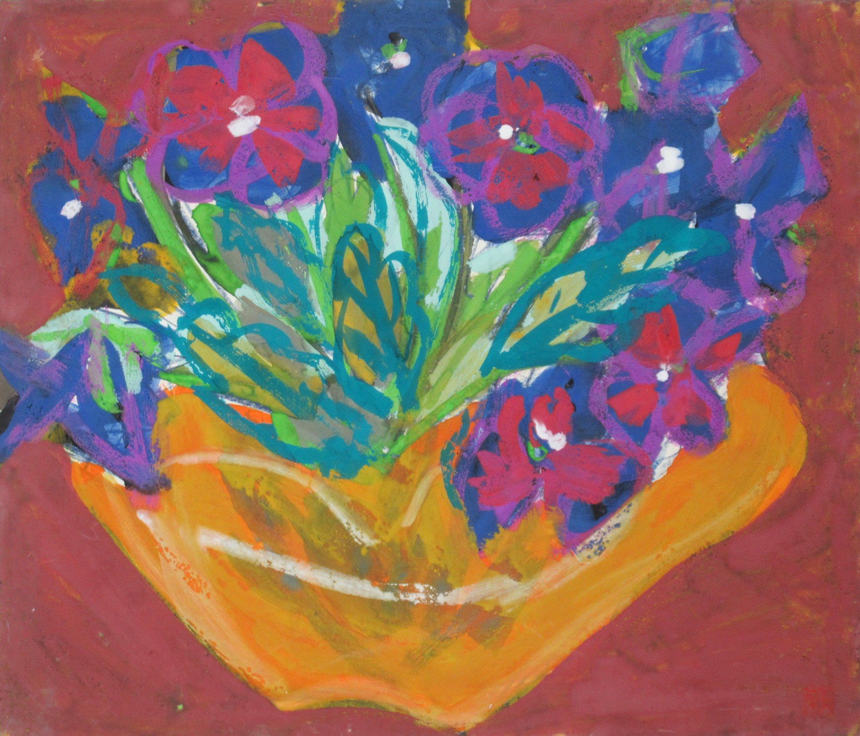 Flowers — 1972 — Mineral pigments on hemp paper board — 45.5 × 53 cm