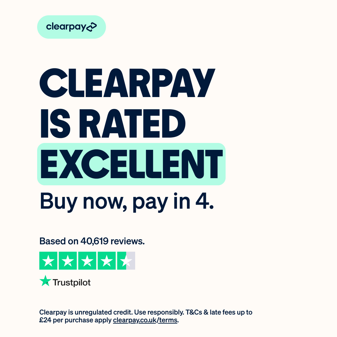 Clearpay review with five out of five stars from Trustpilot, rating the service as excellent, encouraging to buy now and pay in four, based on over 40,000 reviews.