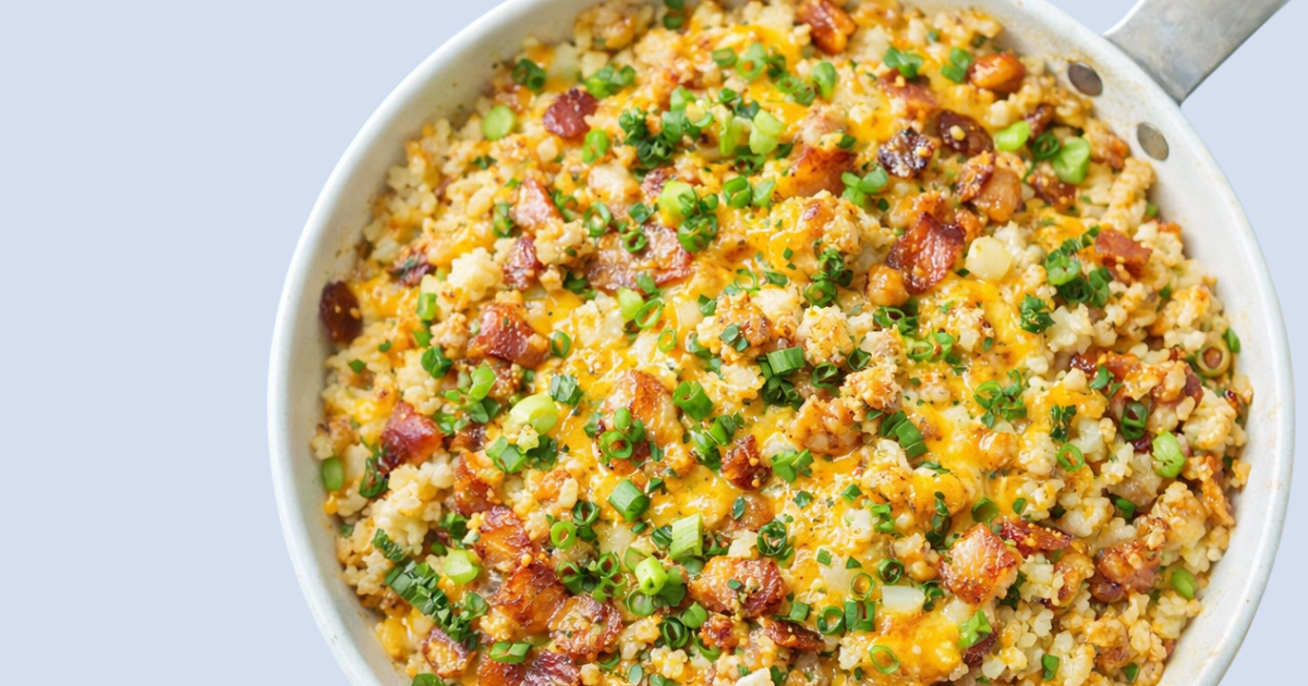 Loaded Cheesy Cauliflower Rice (Easy Keto Dinner)