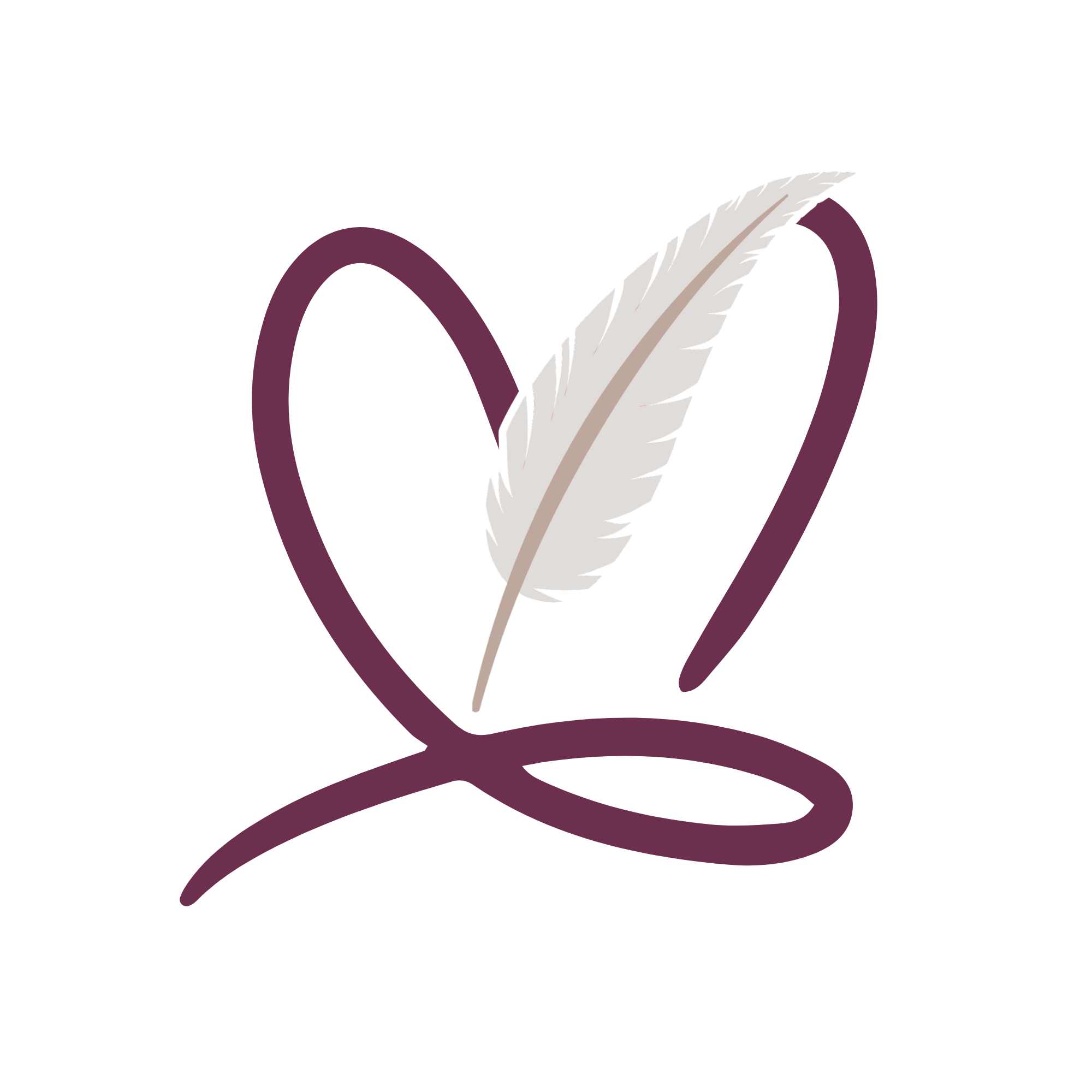 Your Love Story Expert logo, a close-up of a white feather on a purple heart background