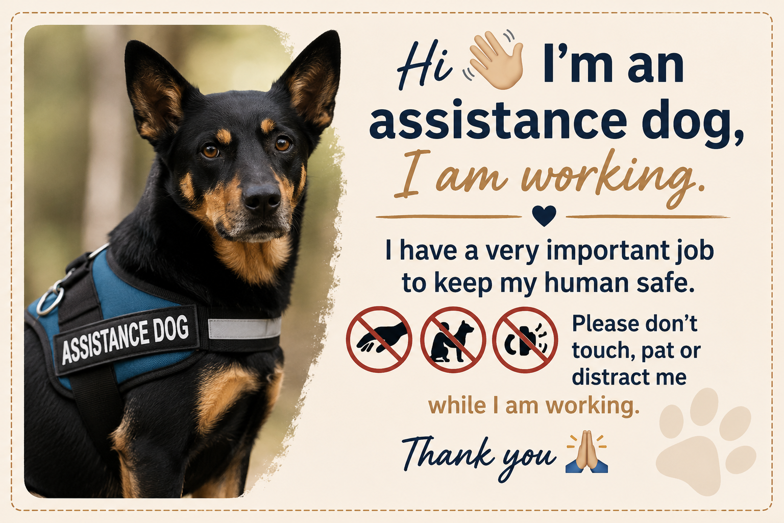 Printable Assistance Dog Information Card - Digital Download