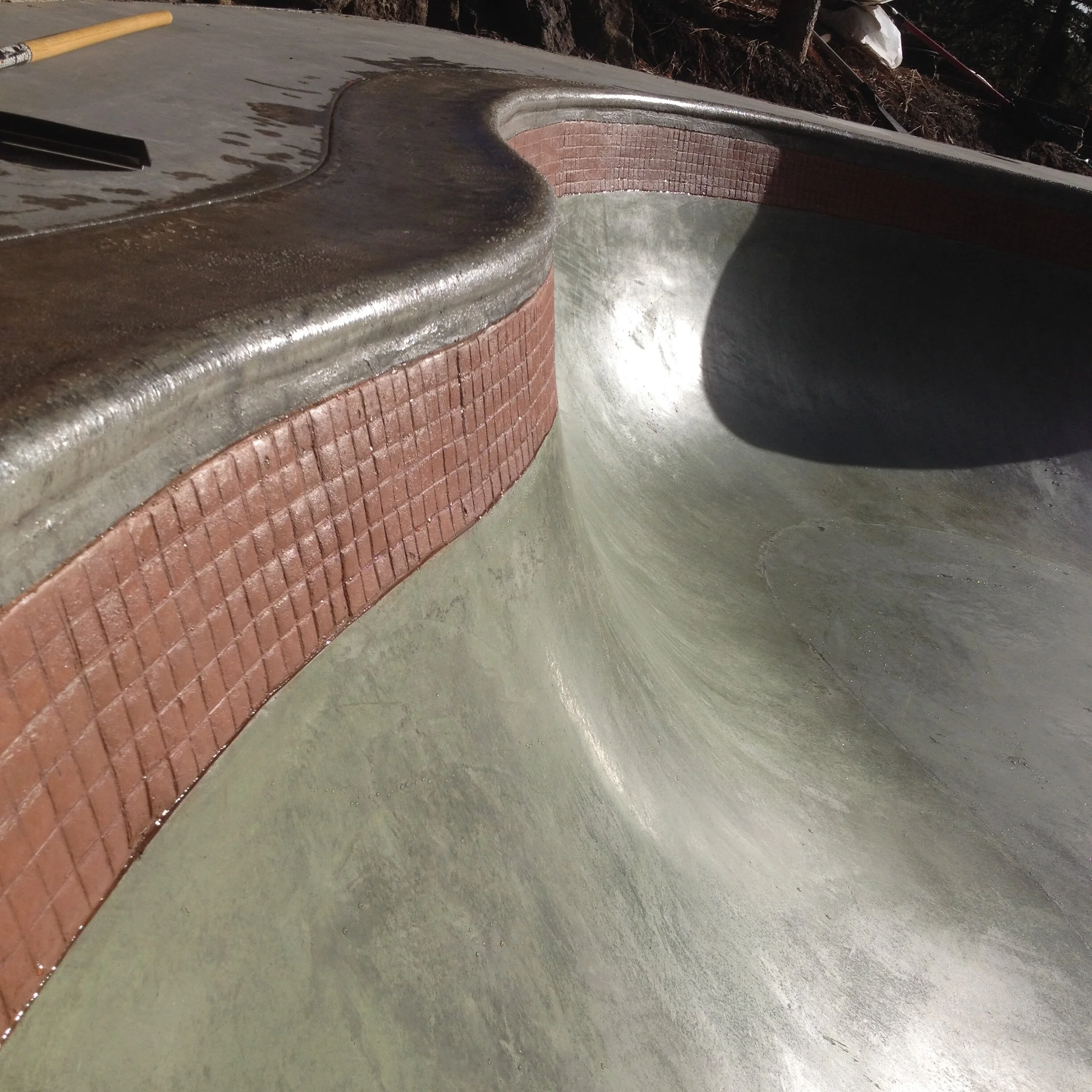 Stamped and Stained tile and custom poured in place coping make for a unique riding experience.