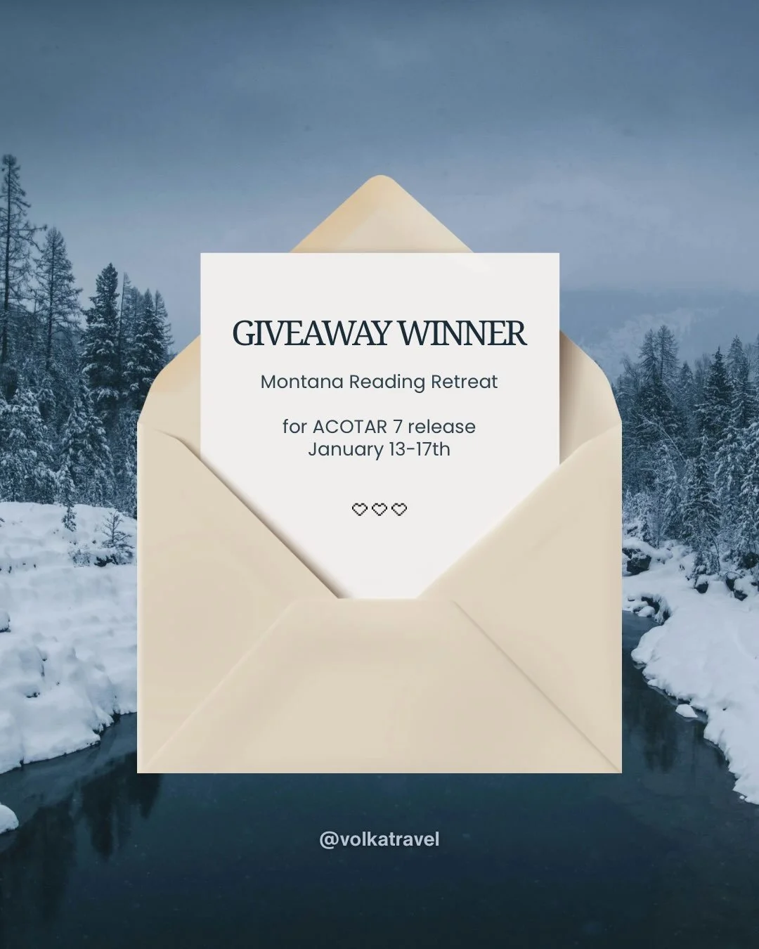 Congratulations to @sydneykyhnell 🤍✨

Thank you to all who participated! If you would still like to join us on our Montana Reading Retreat to relax and read ACOTAR 7 with fellow readers, you can book at volkatravel.com/retreats
🤍🤍🤍

#giveaway #re