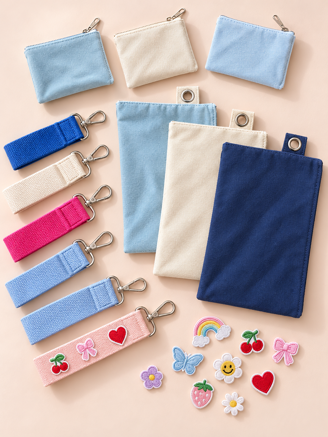 Small Joy Society Patch Bar pouches, keychain straps and embroidered patches