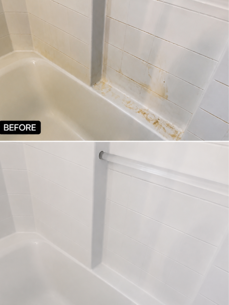 Before and after shower tile and grout cleaning.