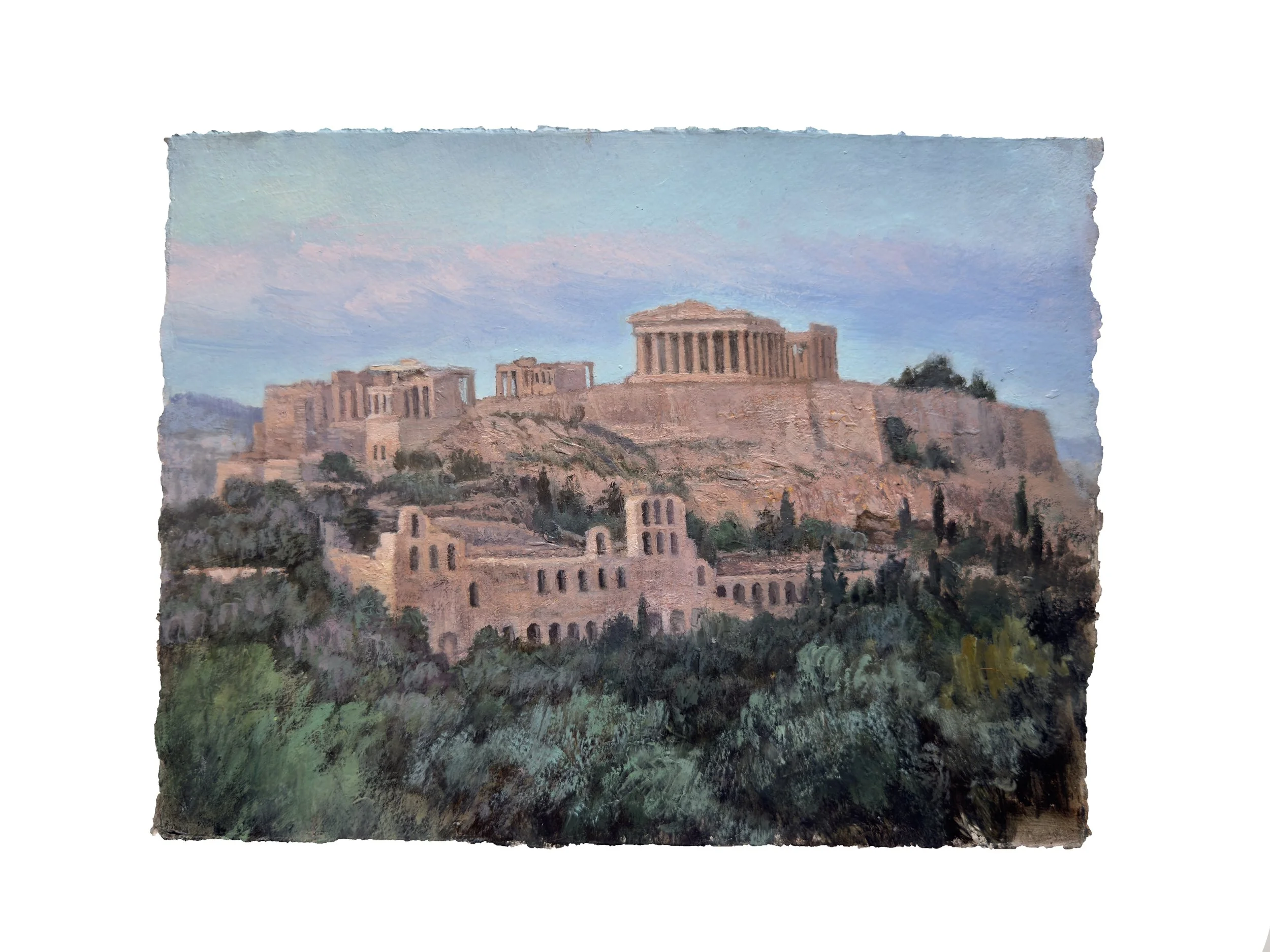 Acropolis at dusk, 2025, oil on paper, 21x28cm