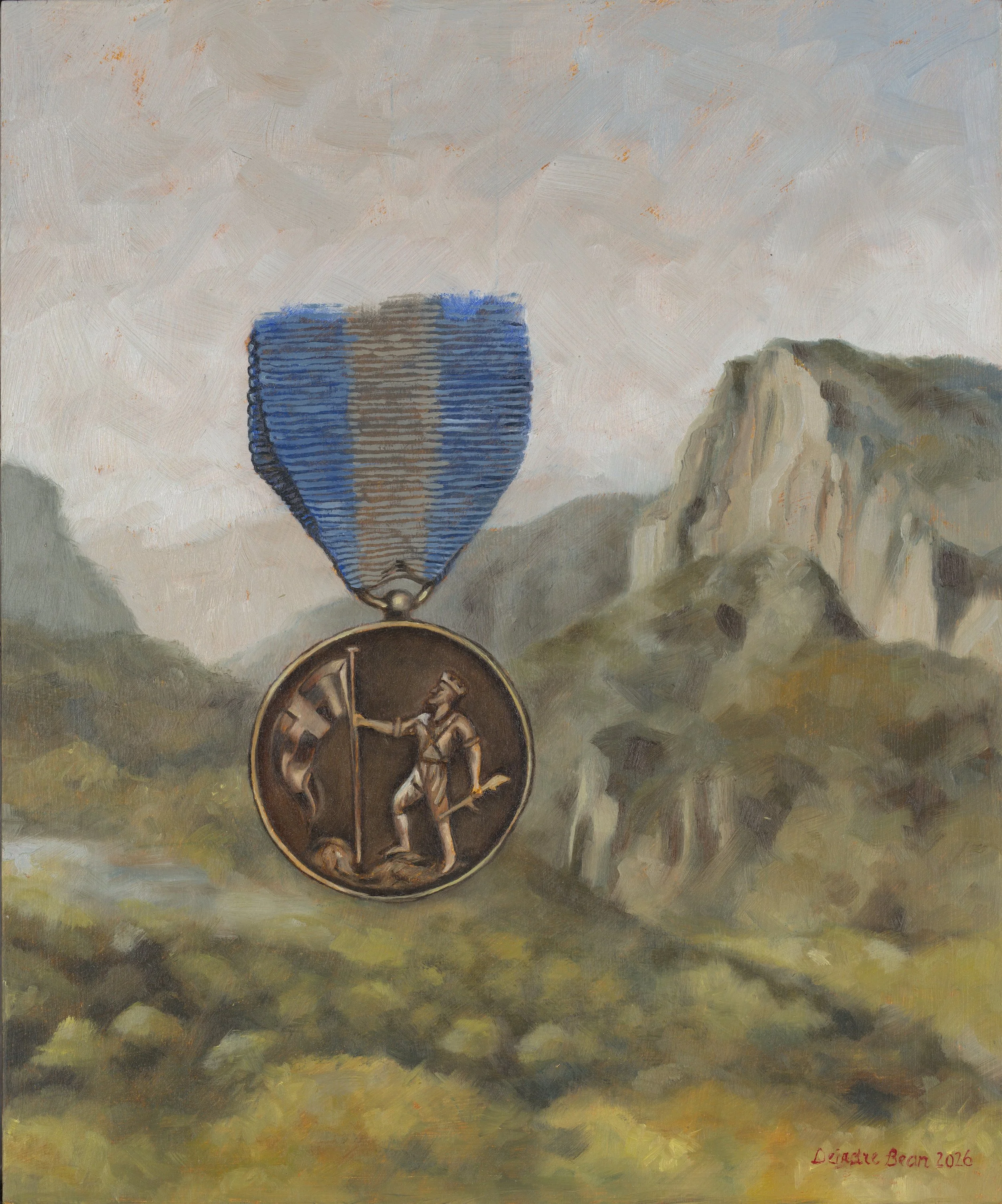 Mt Olympus (Greek WW2 National Resistance medal 1941-1945), 2026, Oil on board, 30x25cm