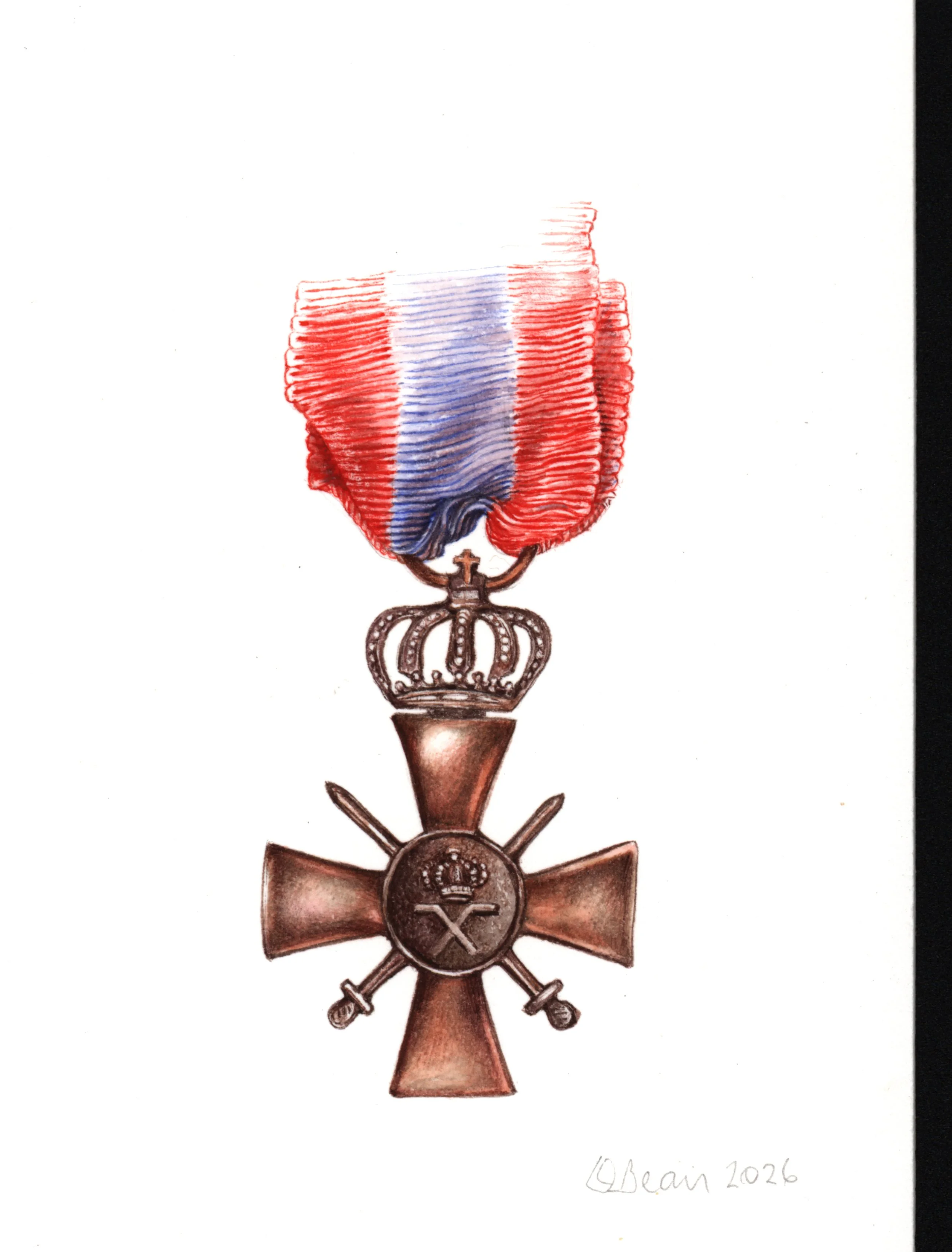 Greek WW2 War Cross of Military Merit 1940, 2026, Watercolour on paper, 14x10cm