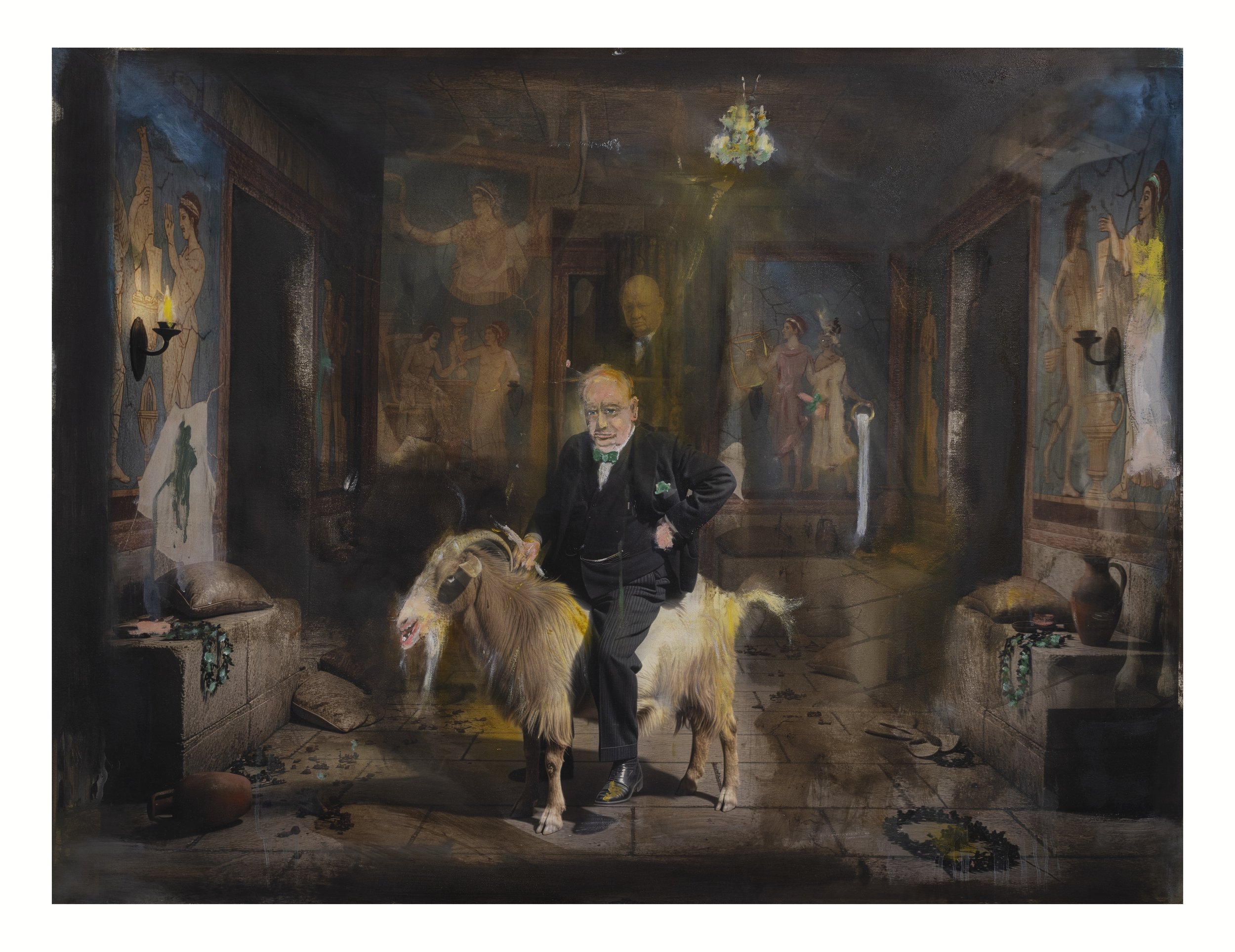 Churchill's nightmare, 2026, oil and archival ink on polyester cotton, 85 x 112cm 