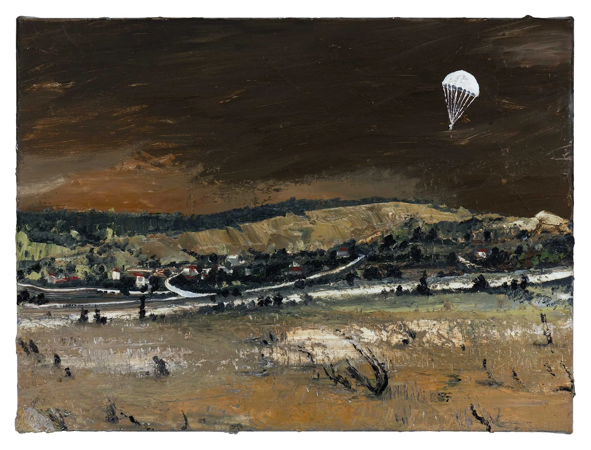 Arriving At Larisa, 2026, oil on linen, 38x51cm, framed. 