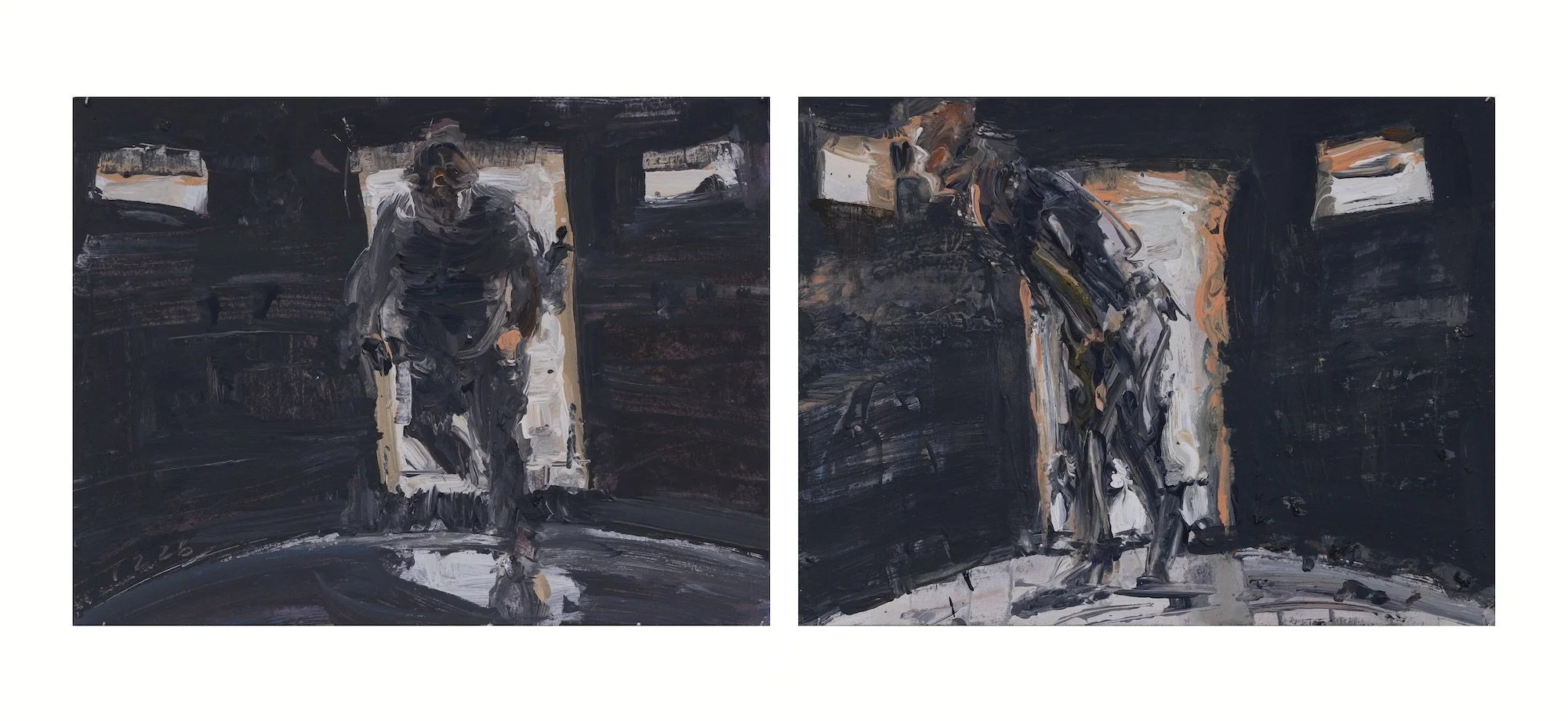 Bunker (diptych) 2, 2026, Acrylic on paper, 31 x 74 cm