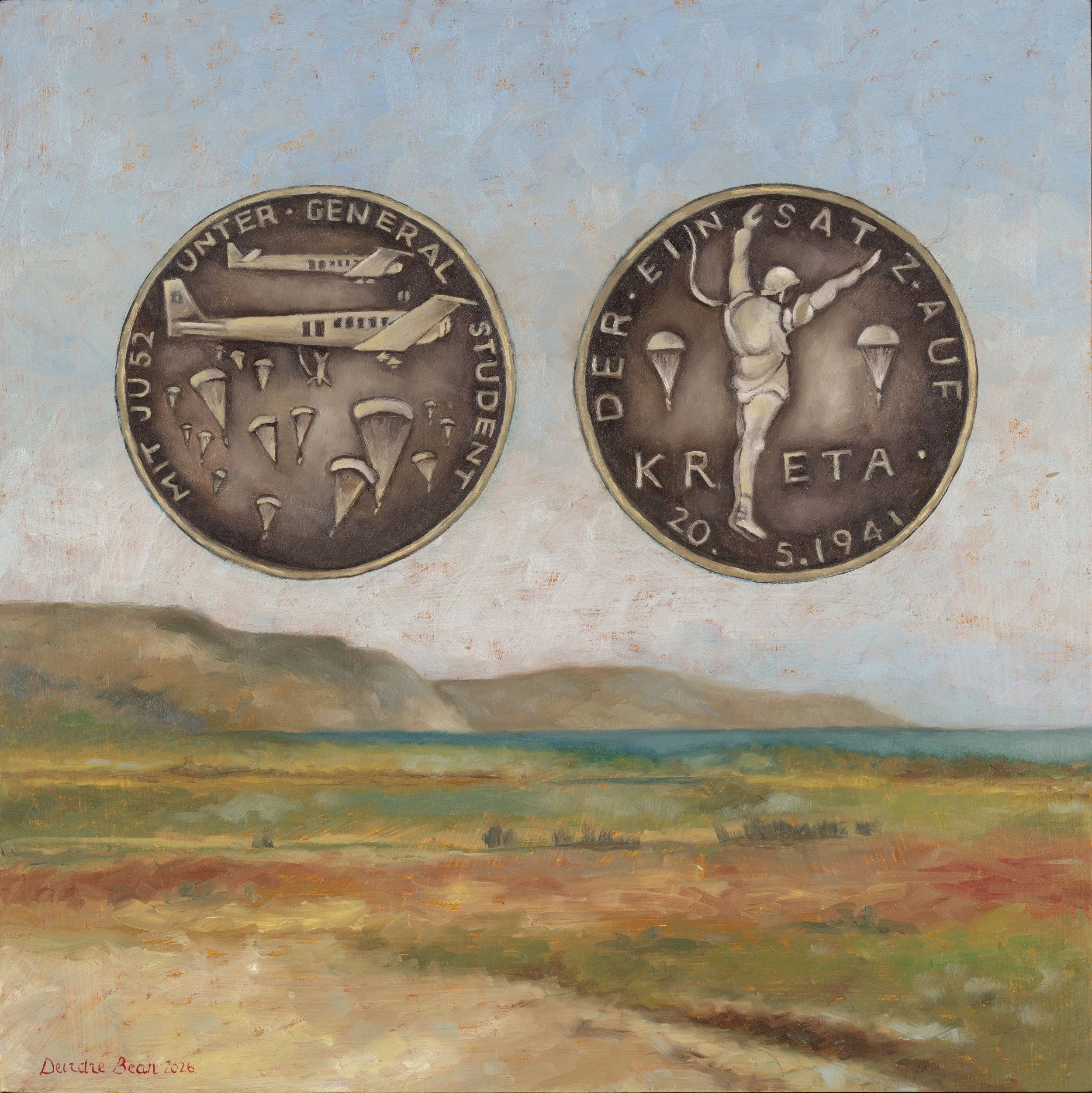 Maleme (German commemorative medal for Crete campaign), 2026, oil on board, 30x30cm