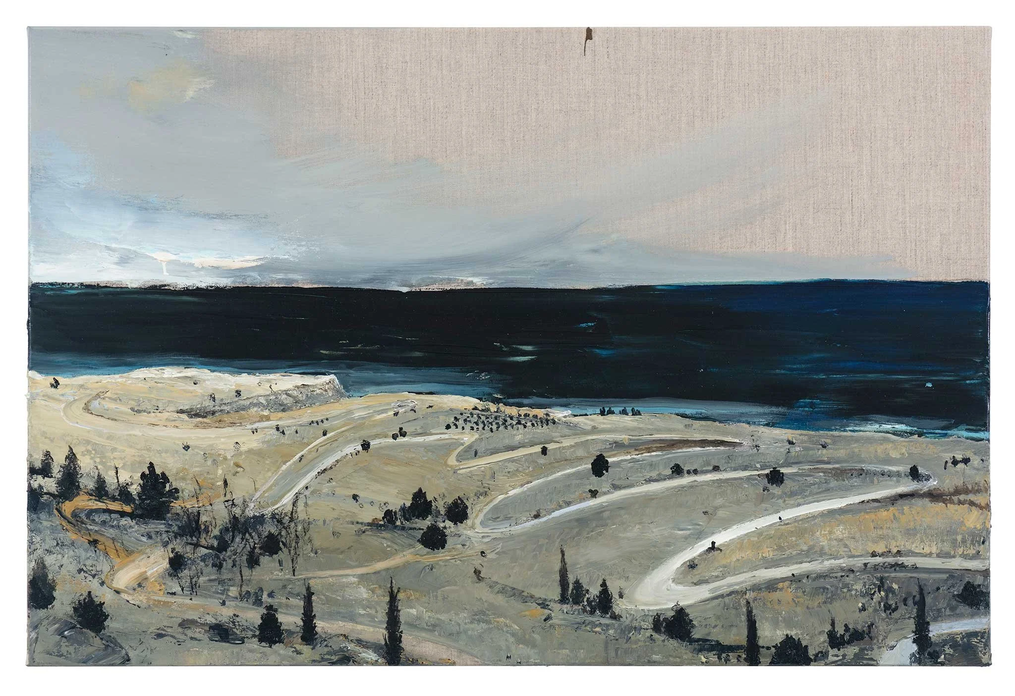 Mindan Royal Rd Kalliktatis & Srkia, Crete, 2026, oil on line, 62x91 cm 