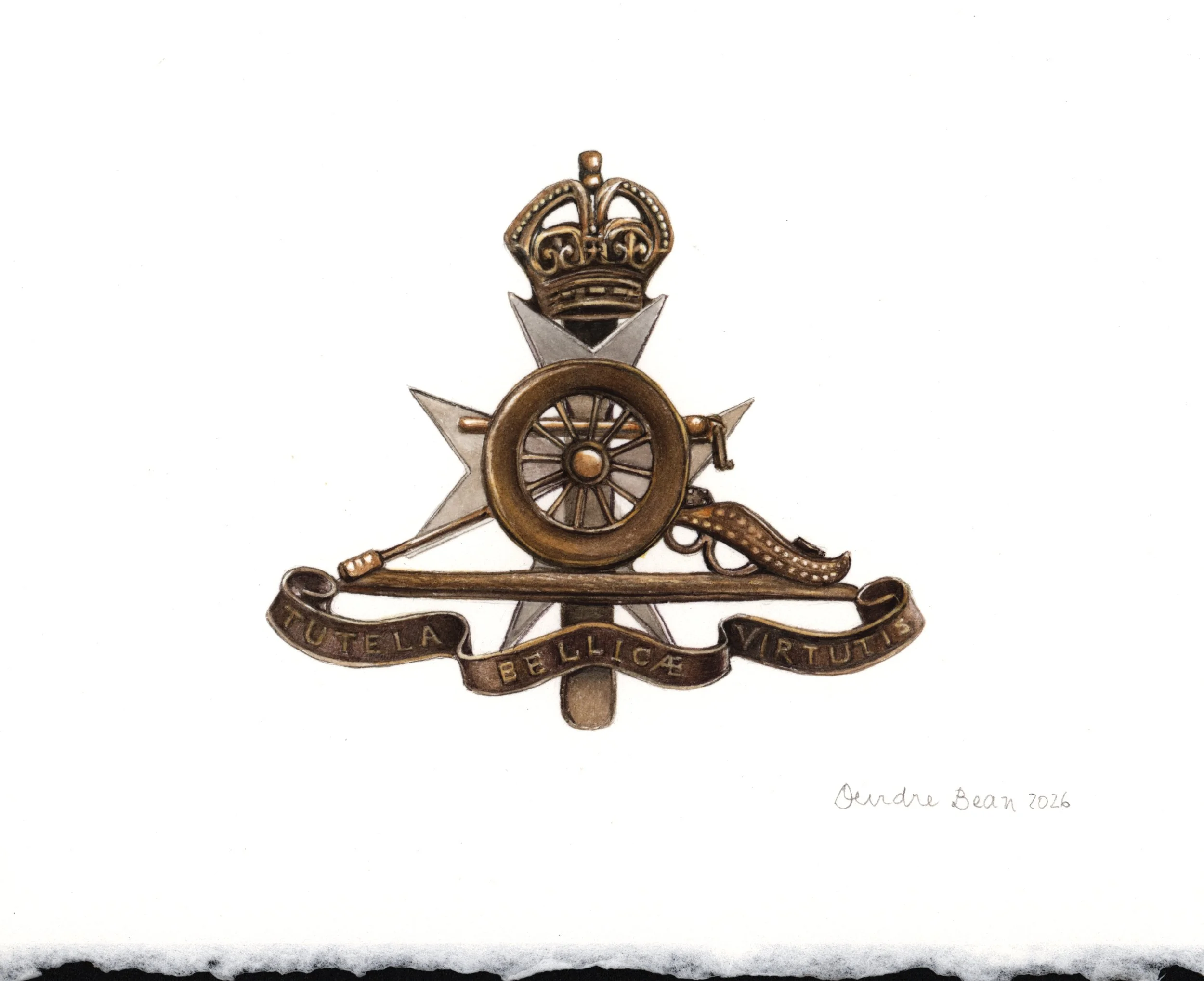Maltese artillery hat badge WW2, 2026, Watercolour on paper, 14x18cm