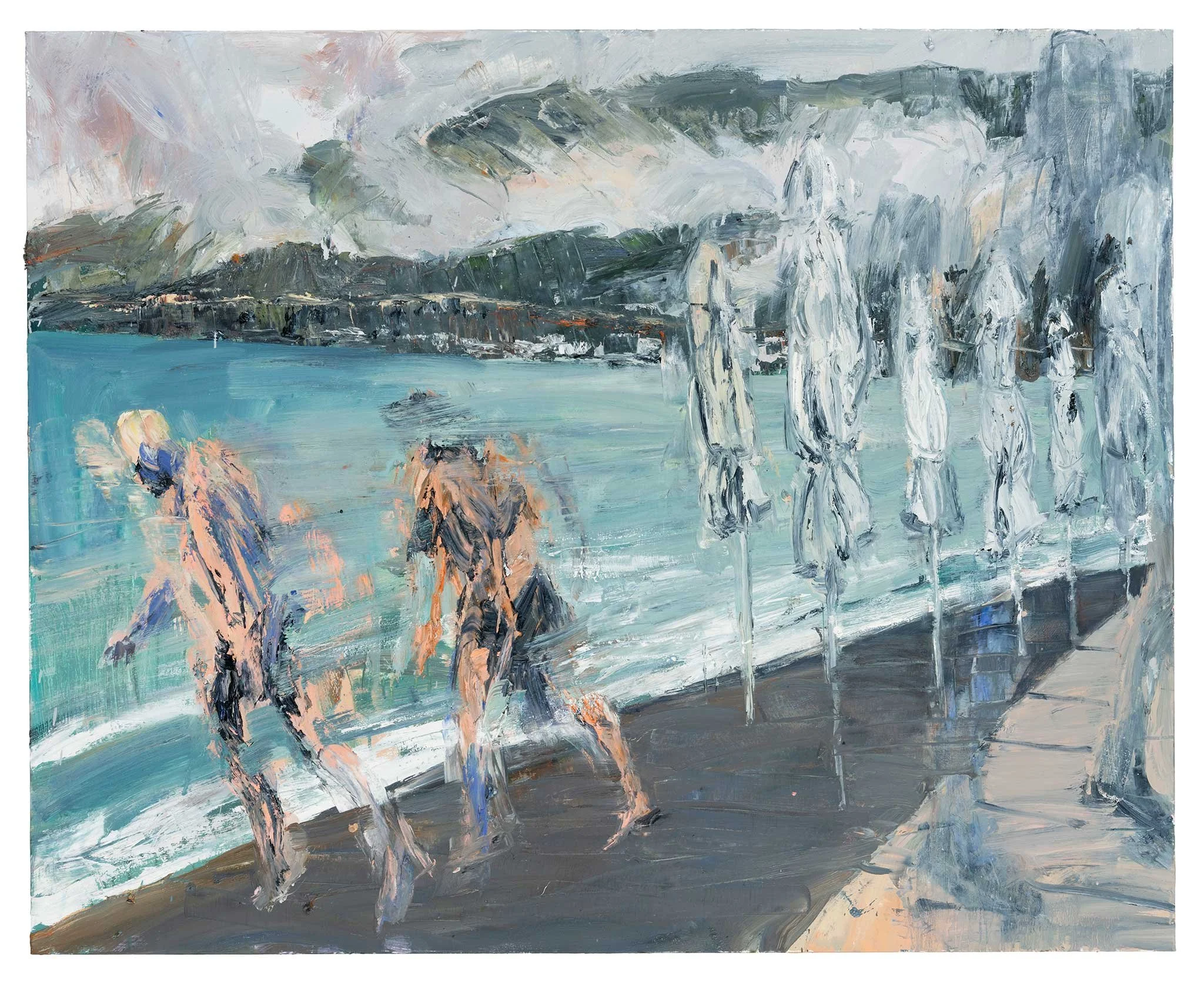 Corinth Beach Scene, 2026, Oil and acrylic on polyester cotton, 100x124cm