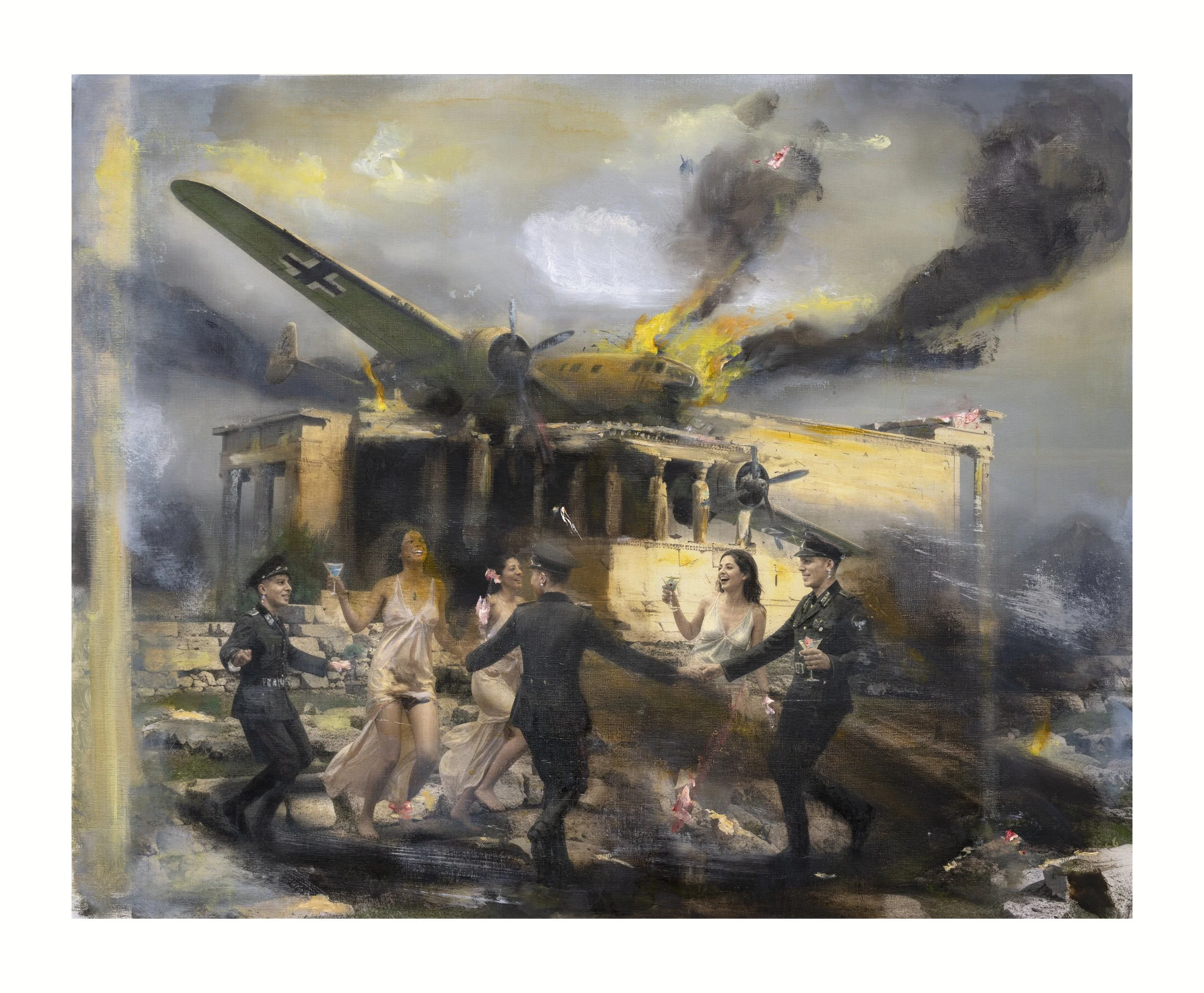 Glory days, 2026, oil and archival ink on linen, 102 x 128cm 