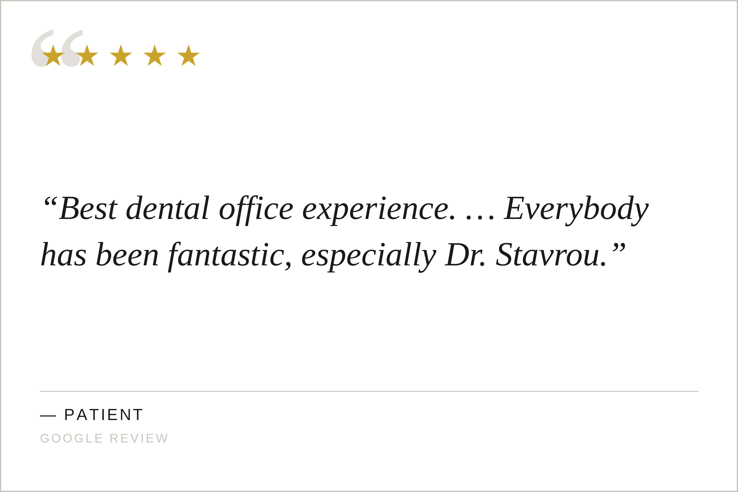 Patient testimonial review of Dr. Stella Stavrou, DDS, FACP