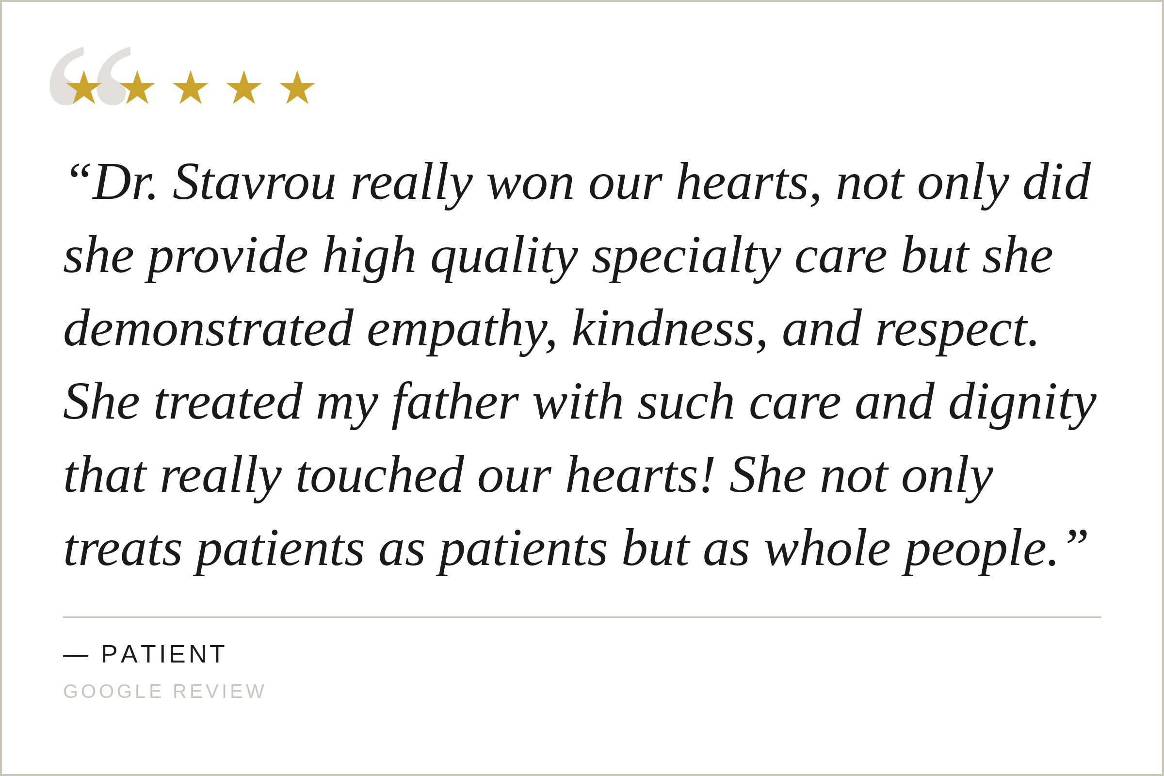 Patient testimonial review of Dr. Stella Stavrou, DDS, FACP