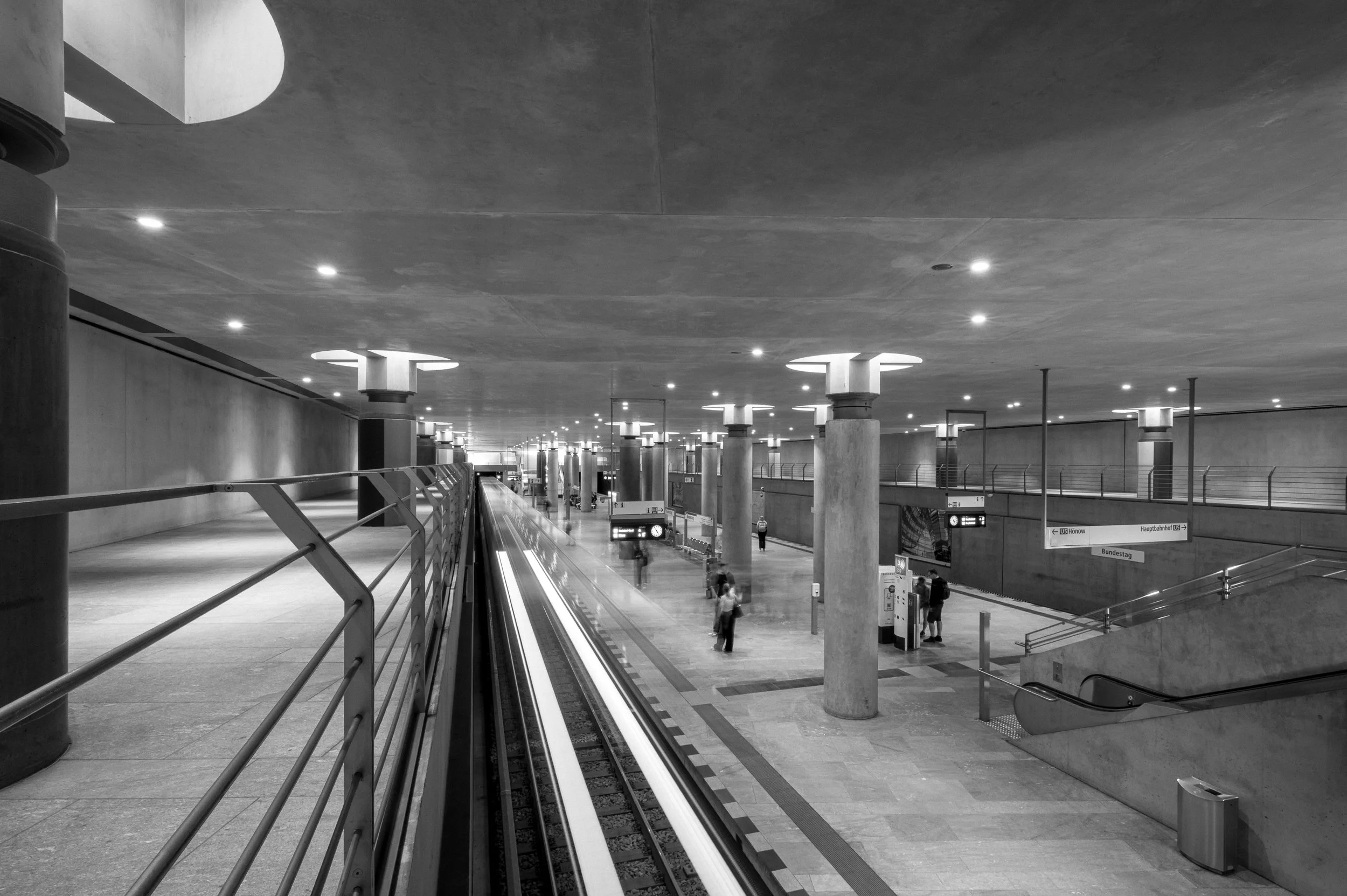 Escalators and converging lines underground