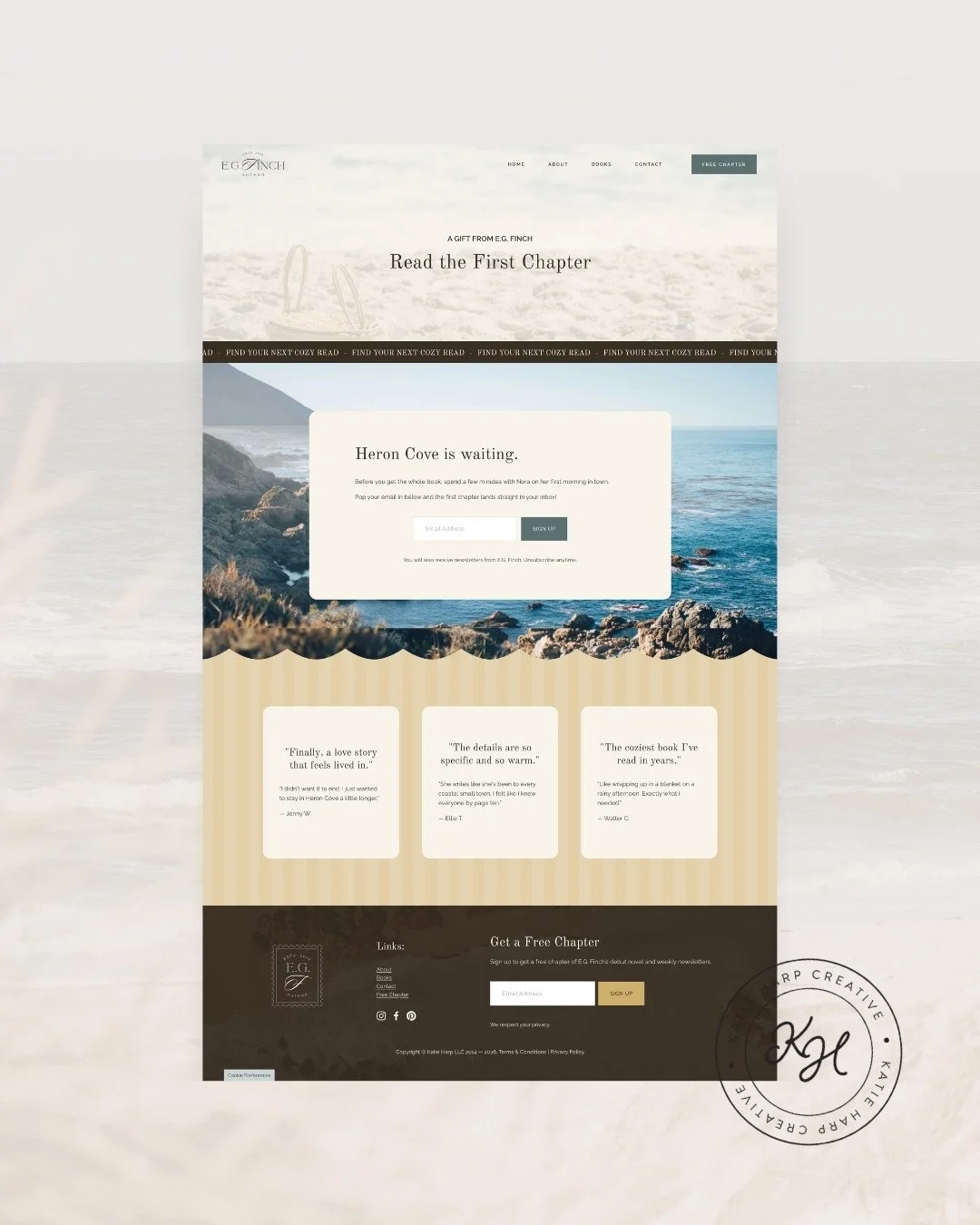 Beachy author website design free chapter page