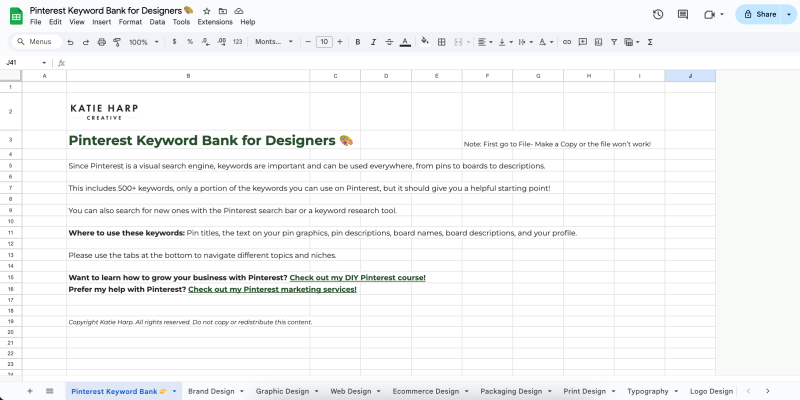 Pinterest Keyword Bank for Designers