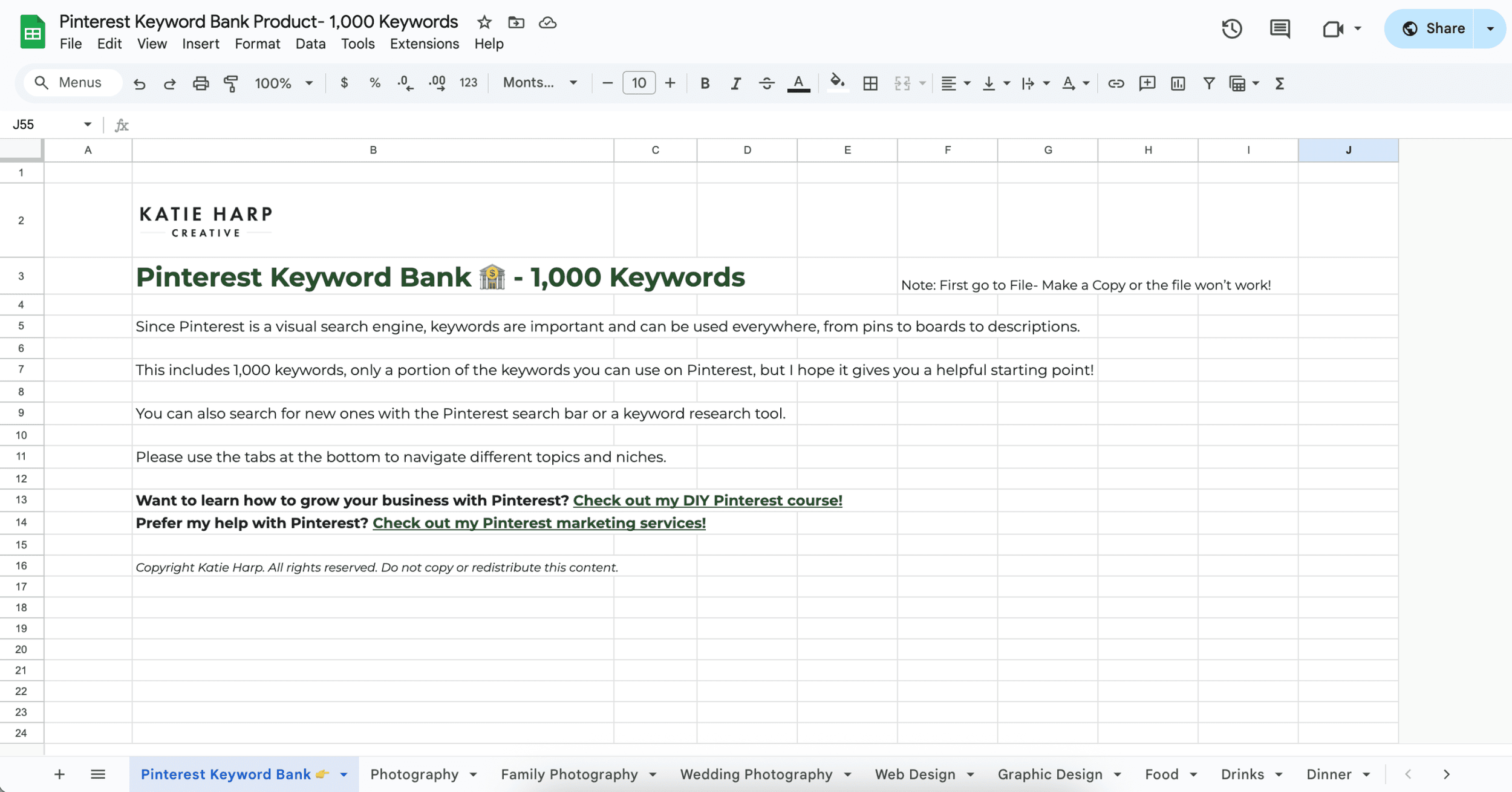 Pinterest Keyword Bank with 1,000 Keywords