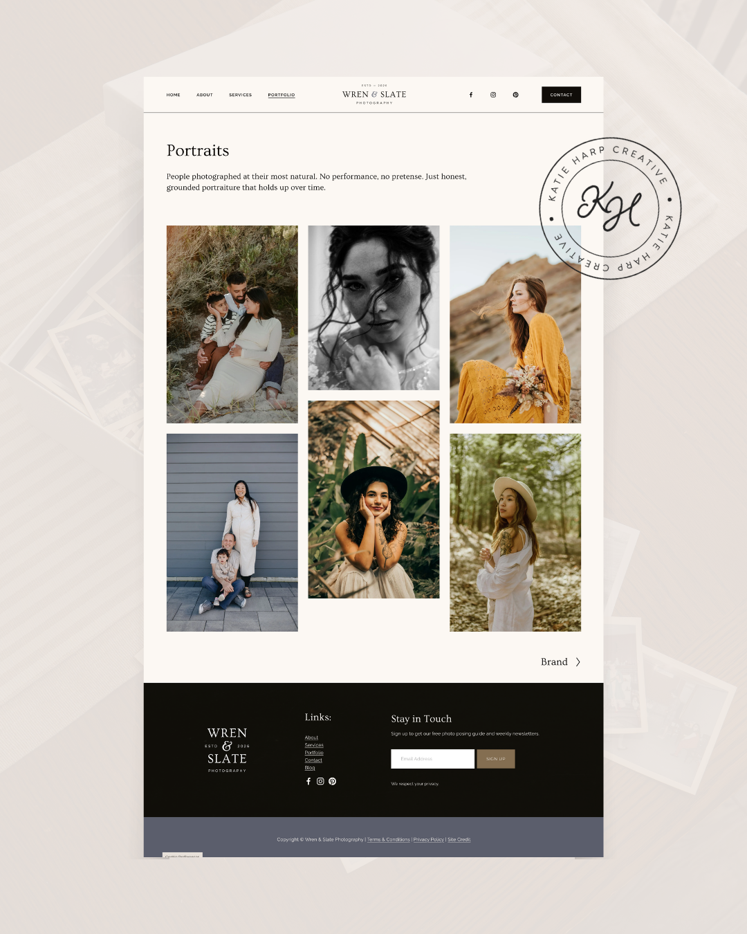 Photography website design portraits page