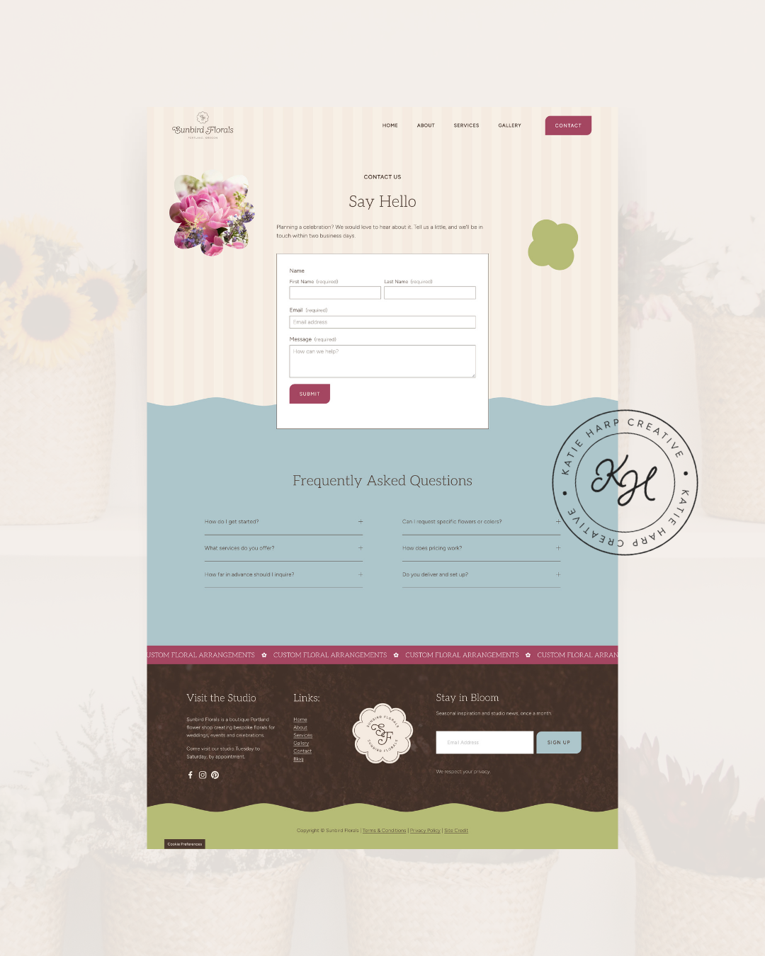 Florist website design contact page