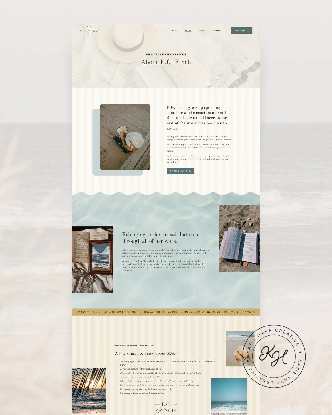 Beachy author website design about page