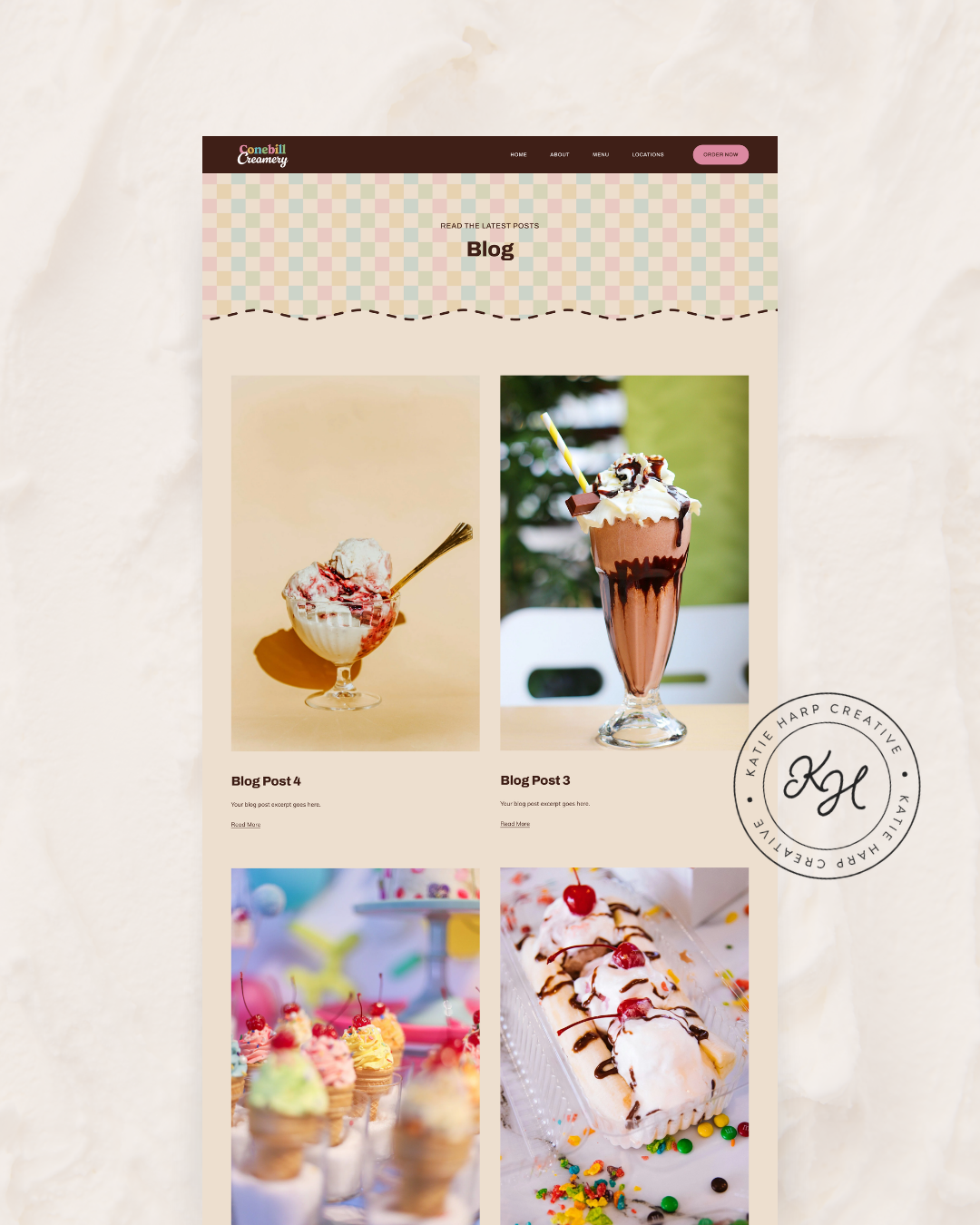 Colorful ice cream website design blog page