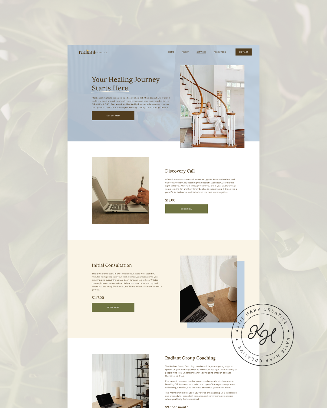 Health coach website design services page