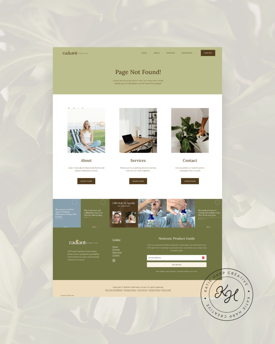 Health coach website design 404 page