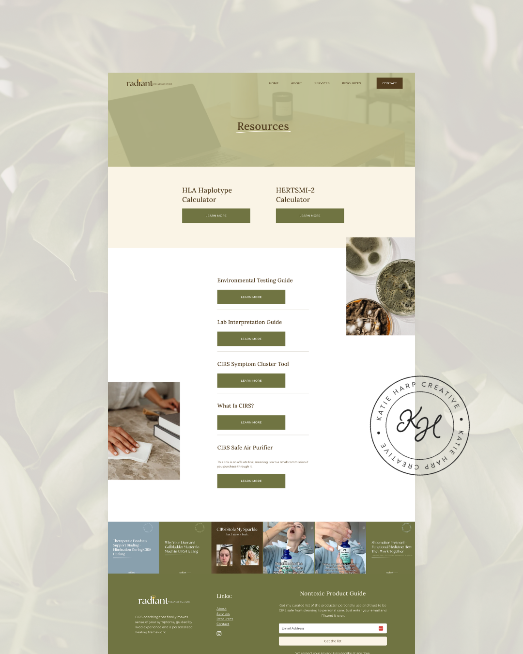 Health coach website design resources page
