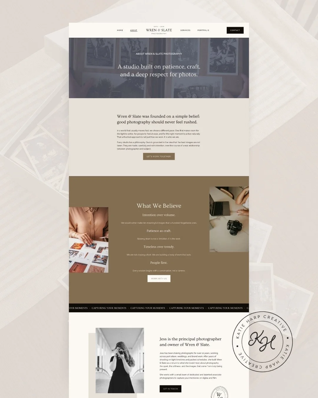 Photographer website design about page