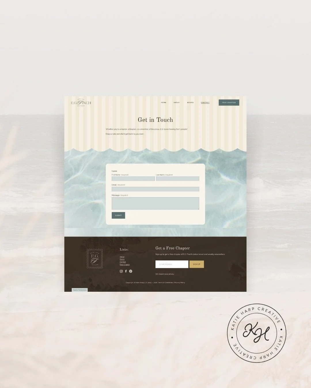 Beachy author website design contact page