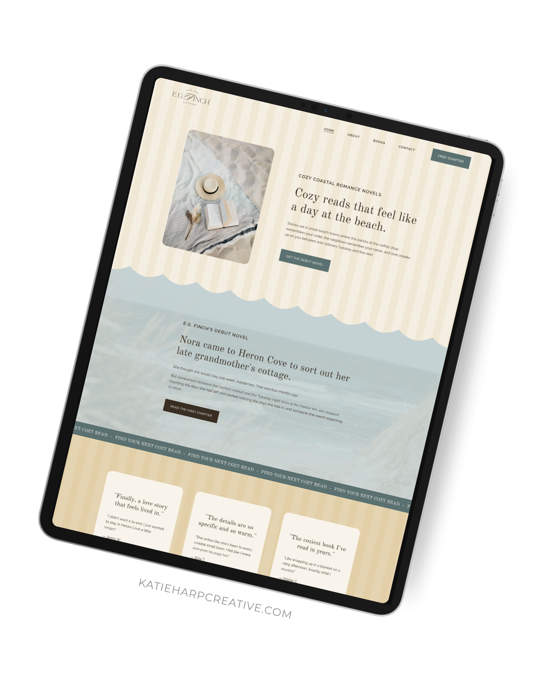 Beachy author website mockup home page