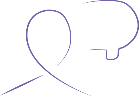 Breaking Limits icon representing lived experience and perspective, abstract person and speech shape in purple