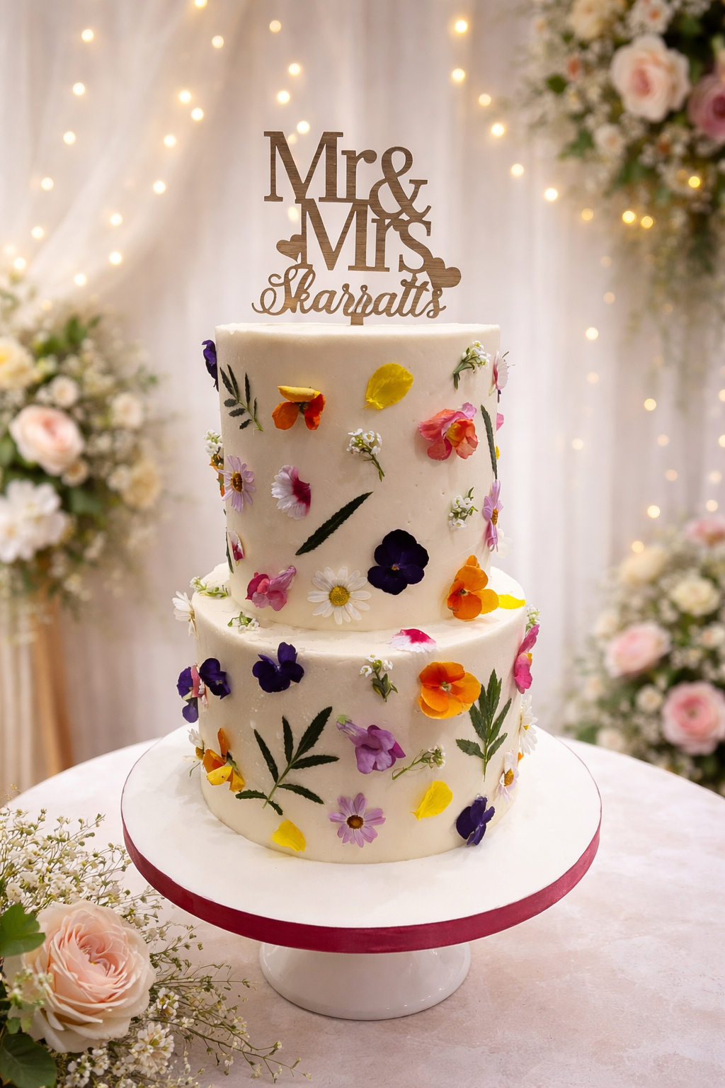 Edible Flowers 2 Tier Wedding Cake