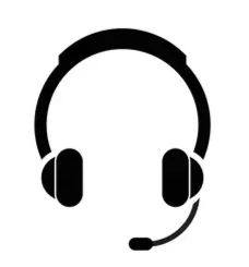 Black and white illustration of a headset with a microphone