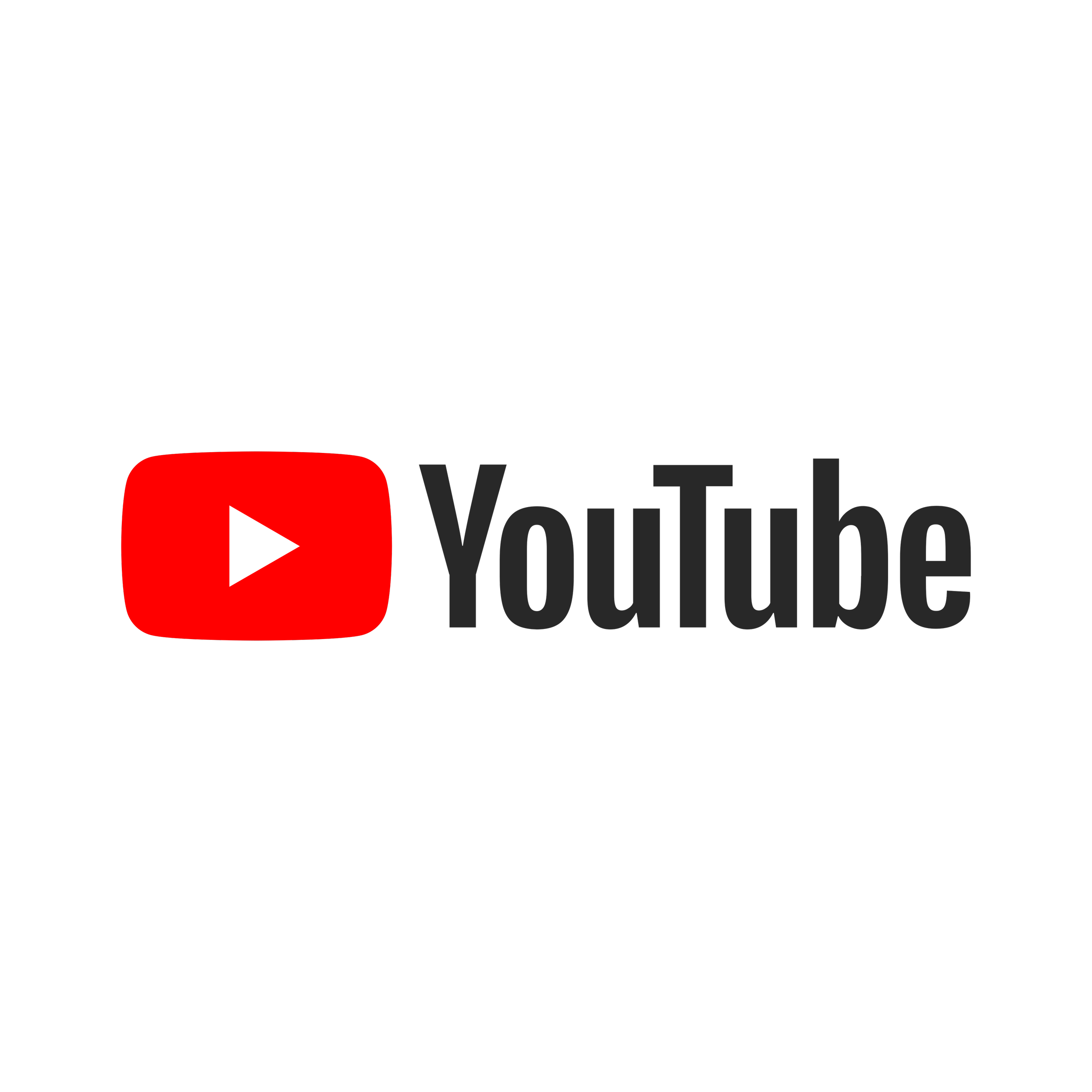 YouTube logo with a red play button and the text 'YouTube' in black.