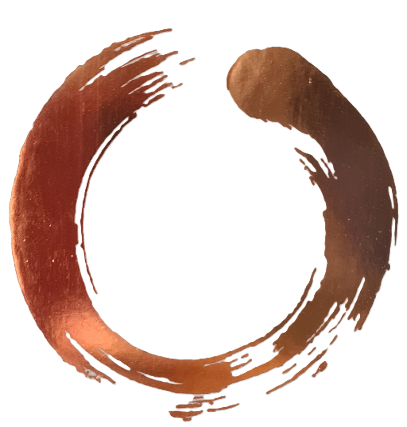 A circular brushstroke design resembling an incomplete circle, with a gradient color transitioning from brown to reddish-brown on a dark background.