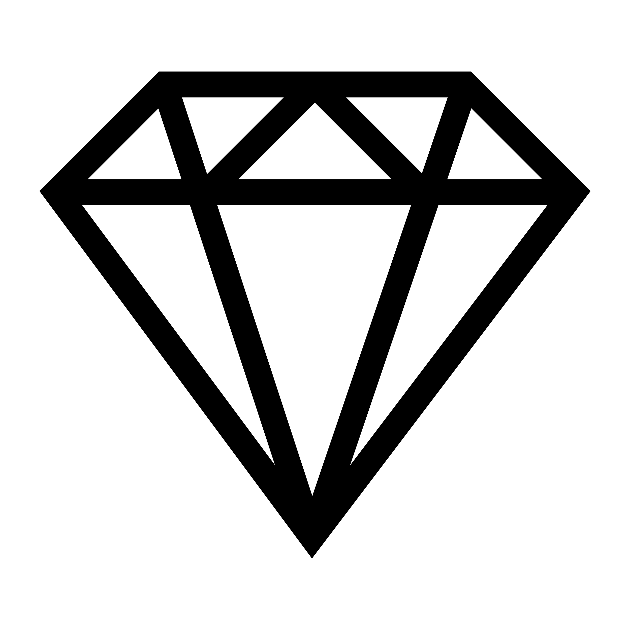 A black and white outline drawing of a diamond gemstone.