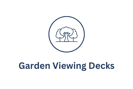 Icon of a tree with two smaller trees beside it and a circle around it, with the text 'Garden Viewing Decks' below.