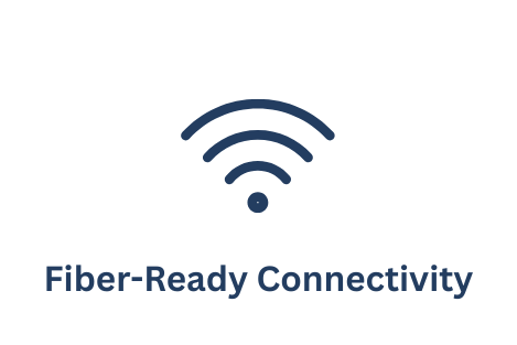 Icon representing fiber-ready Wi-Fi connectivity with text