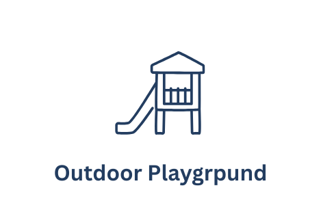 Illustration of a wooden outdoor playground with a slide and a small roofed structure, labeled "Outdoor Playground."