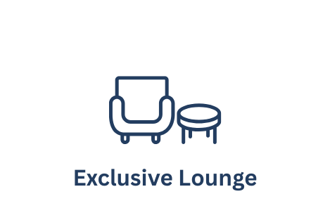Icon of an armchair and a small round table with the text 'Exclusive Lounge' underneath.