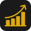 A yellow bar chart with an upward trending arrow and a small bar graph icon